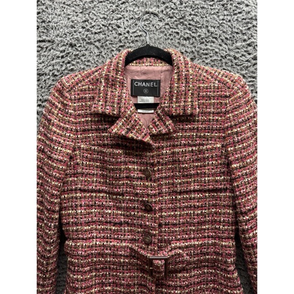 Vintage Chanel‎ 2001 Belted Tweed Midi Coat in Red & Black Size 36 01A - Picture 3 of 16